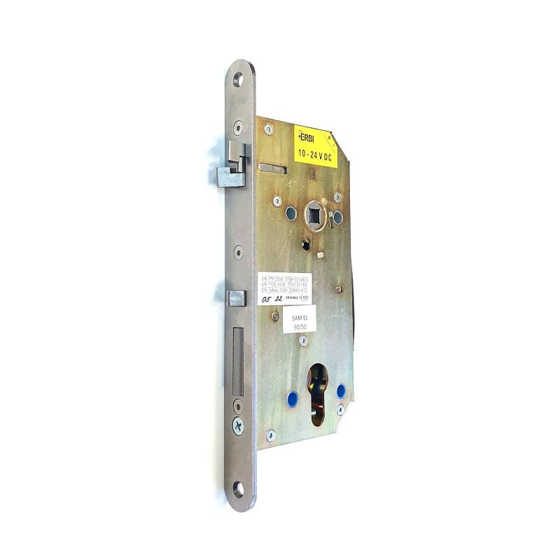 Bezpečnostní panikový samozamykací elektromechanický zámek pro cylindrickou vložku, protipožární SAM EL 90/50/8/18x226x3 P/L ERBI