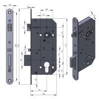 Bezpečnostní panikový samozamykací elektromechanický zámek pro cylindrickou vložku, protipožární SAM EL 90/50/8/22x270x3 P/L ERBI