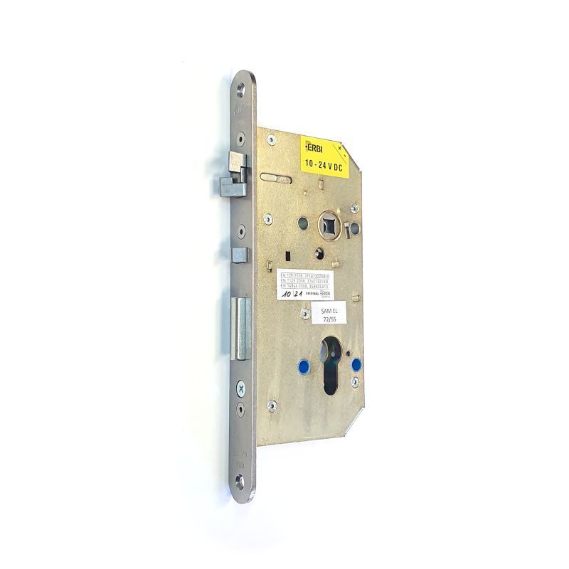 Bezpečnostní panikový samozamykací elektromechanický zámek pro cylindrickou vložku, protipožární SAM EL 72/65/8/16x230x3 P/L ERBI
