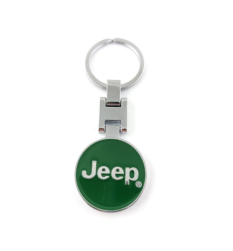 Přívěšek na klíče JEEP zelený kovový, včetně kroužku na klíče GBD