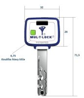 Bezpečnostní cylindrická vložka MTL 800 31+31 MT5+ s prostupovou spojkou, s pěti plochými klíči a bezpečnostní kartou Mul-T-Lock