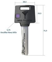 Bezpečnostní cylindrická vložka Mul-T-Lock ClassicPro 9,5+33 MTL 400 s pěti plochými klíči a bezpečnostní kartou