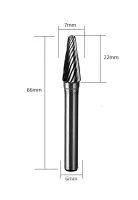 Rotační rašple na kov 7x22mm kuželová karbidová, stopka 6mm Lisca Tools