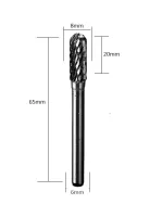 Rotační rašple na dřevo 8x20mm válcová karbidová, stopka 6mm Lisca Tools