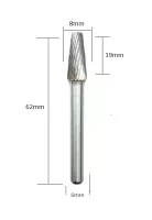 Rotační rašple na kov 8x19mm kuželová karbidová, stopka 6mm Lisca Tools