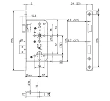 WILKA V457 D 72/55/9/20x235 P funkce D dovnitř panikový zadlabací zámek pravý