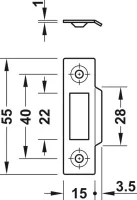 Protiplech rovný 55x15mm pro zámky Häfele 18/22 a další nábytkové zámky HÄFELE