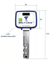Bezpečnostní cylindrická vložka MTL 800 31+35 černá MT5+ s prostupovou spojkou, s pěti plochými klíči a bezpečnostní kartou Mul-T-Lock
