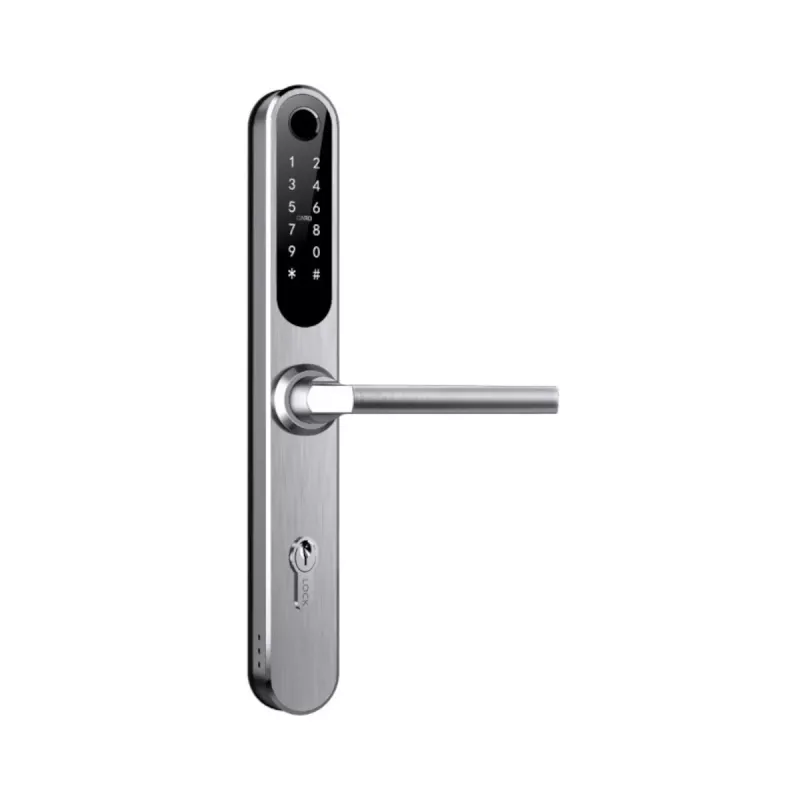 Elektronické kování Smart TTLock v stříbrné barvě, rozteč 72 mm, vhodné pro levé i pravé dveře
