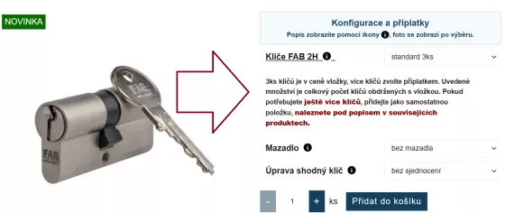 Konfigurace a příplatky pro cylindrické vložky