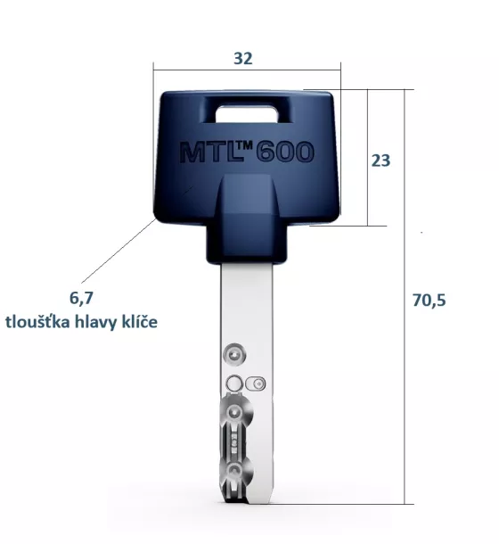 Rozměry klíčů Mul-T-Lock MTL600