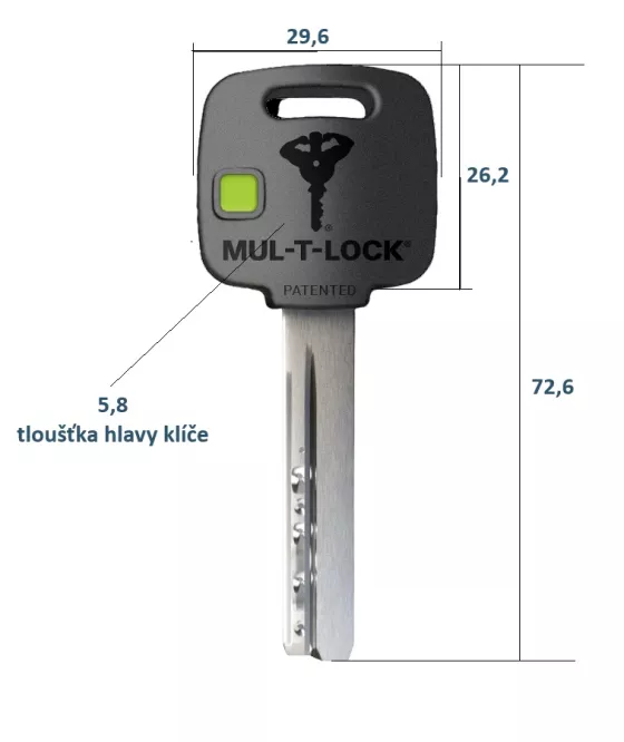 Rozměry klíčů Mul-T-Lock MTL300