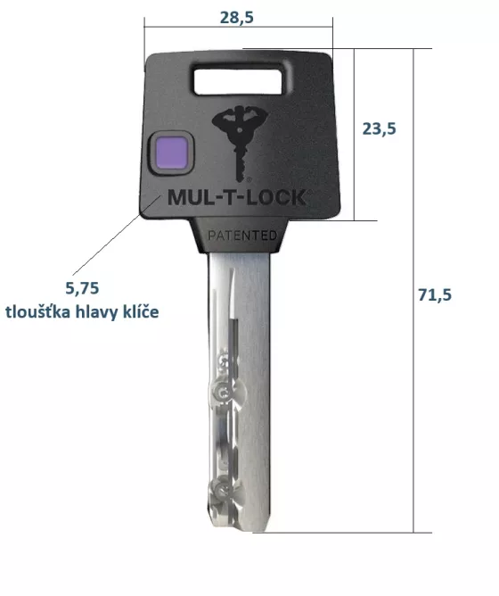 Rozměry klíčů Mul-T-Lock MTL400