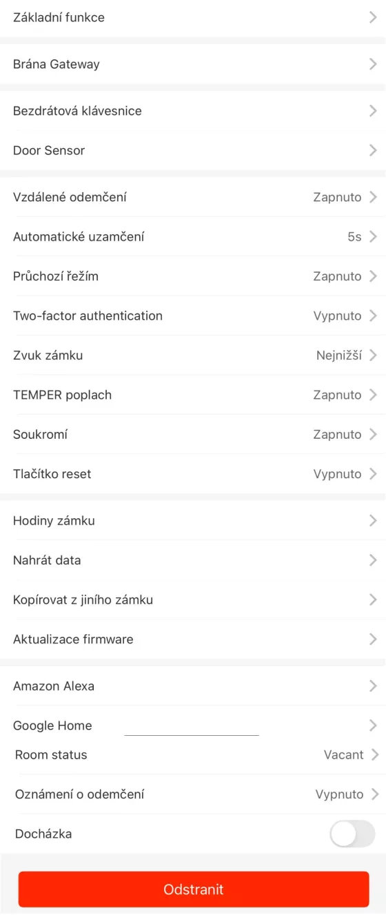 TTLock konfigurace zařízení