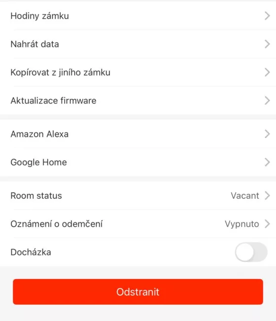 TTLock reset pomocí mobilní aplikace