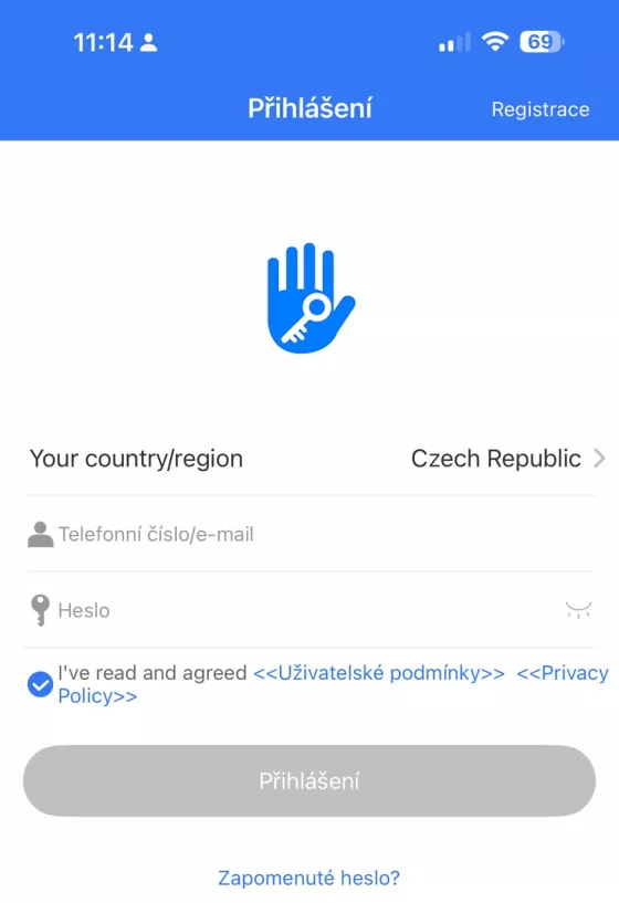 Uživatelský účet v aplikaci TTLock
