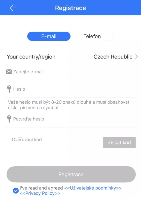 Uživatelský účet v aplikaci TTLock